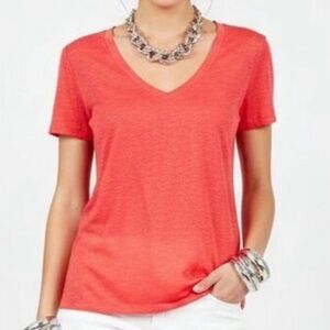 NEW BANANA REPUBLIC 100% LINEN VNECK SHORT SLEEVE TEE CORAL STAYS COOL IN HEAT!